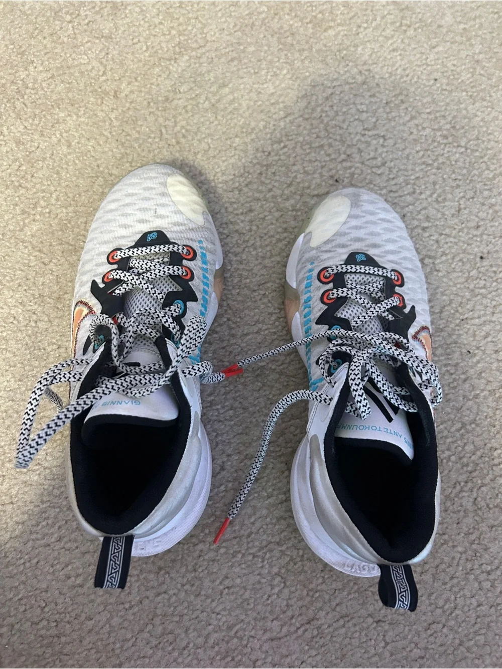 Nike White Sneakers with Black, Orange and Blue Accents